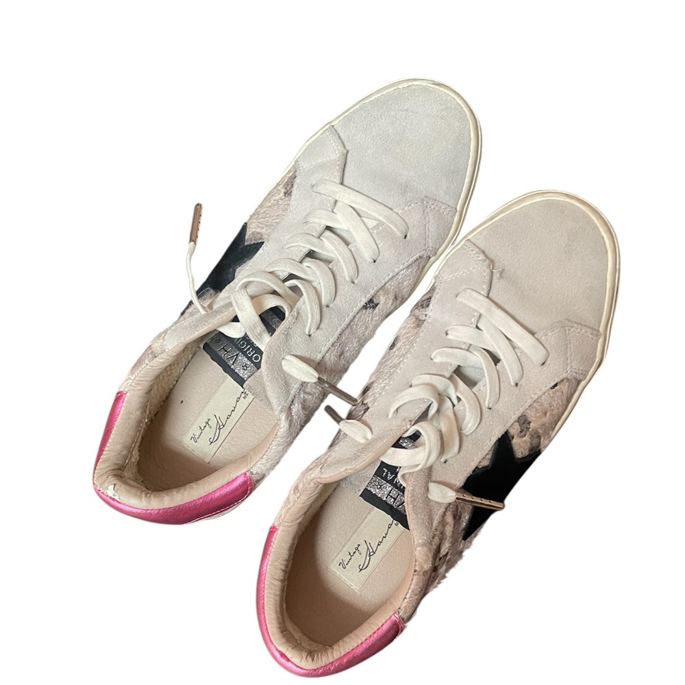 Women’s Vintage Havana Pink Heel Black Star Casual Shoe, size 8